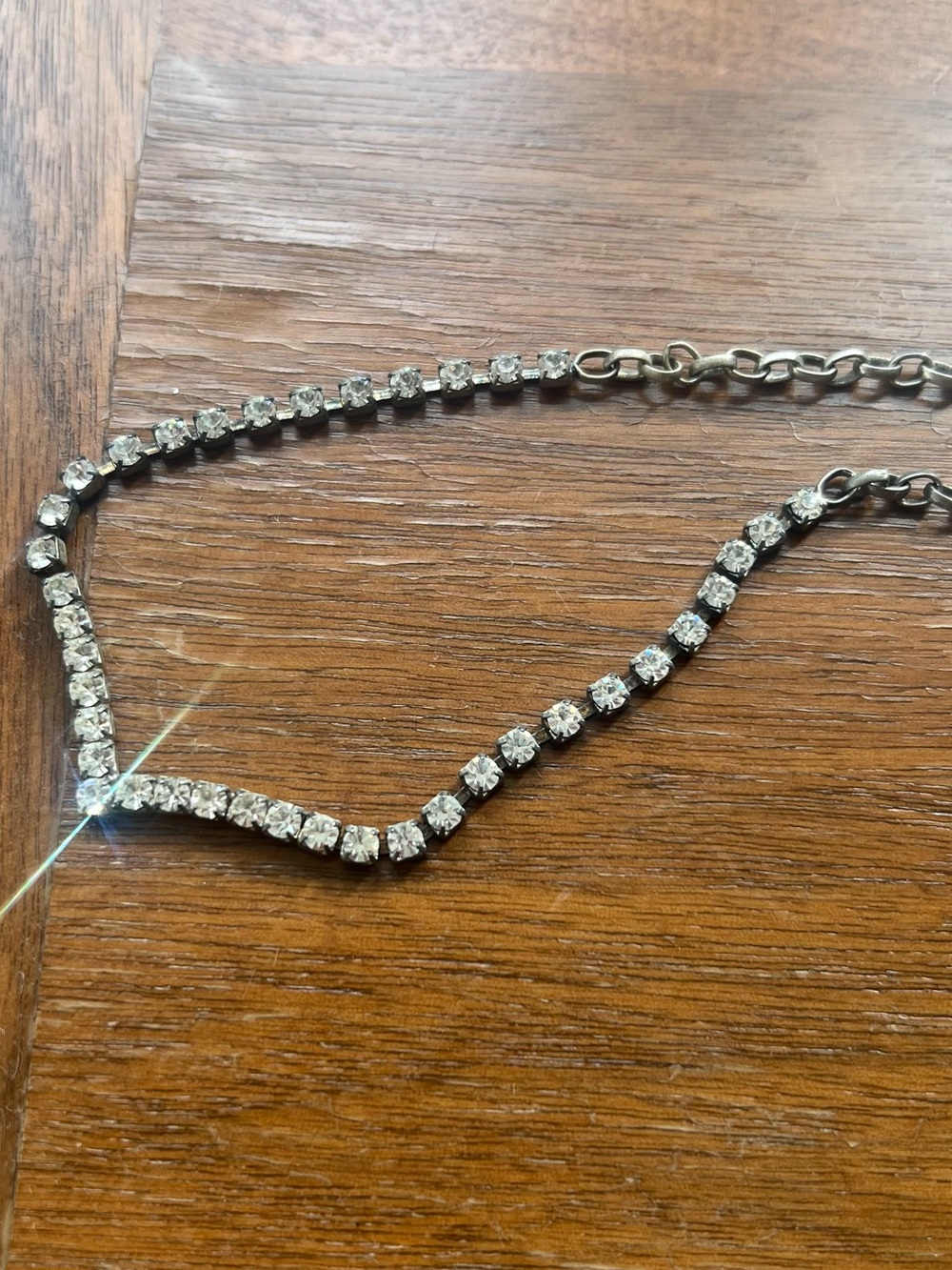 Vintage 1950s Rhinestone V Chevron Necklace
